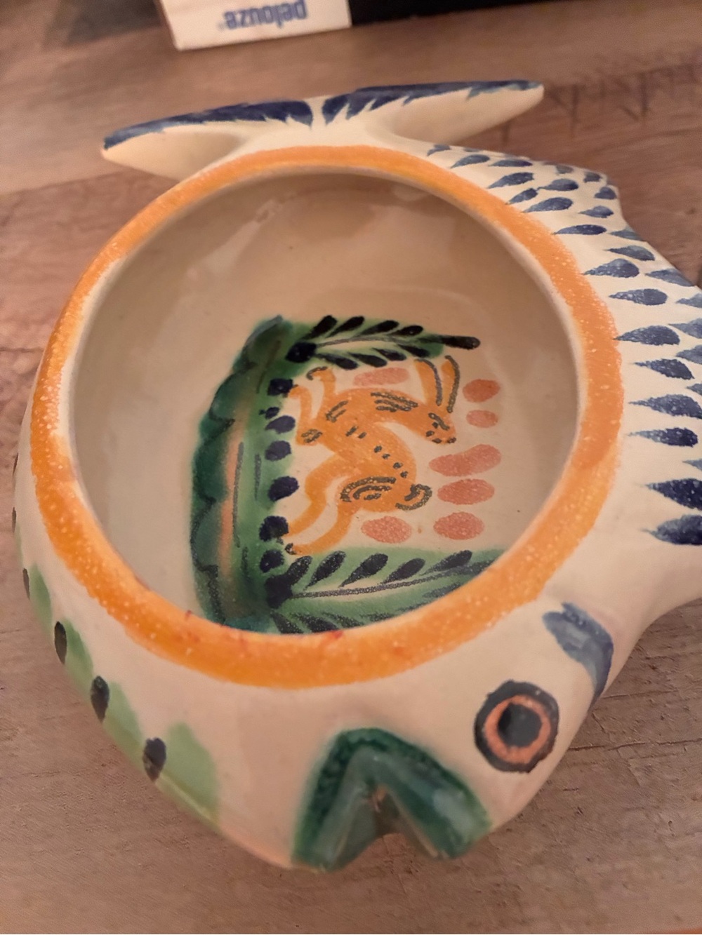 Gorky González Mojalica Painted Fish Accent Bowl - White, Yellow, Blue, Green
